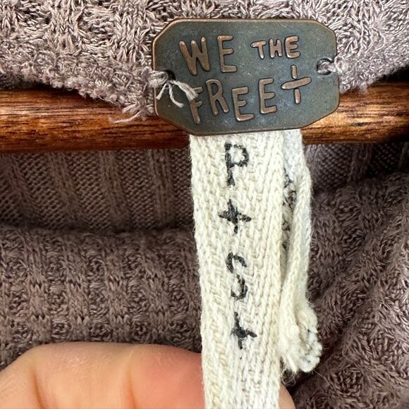 Free People We The Free Kristina Thermal Waffle Knit Top Mushroom Size Small - Picture 9 of 11